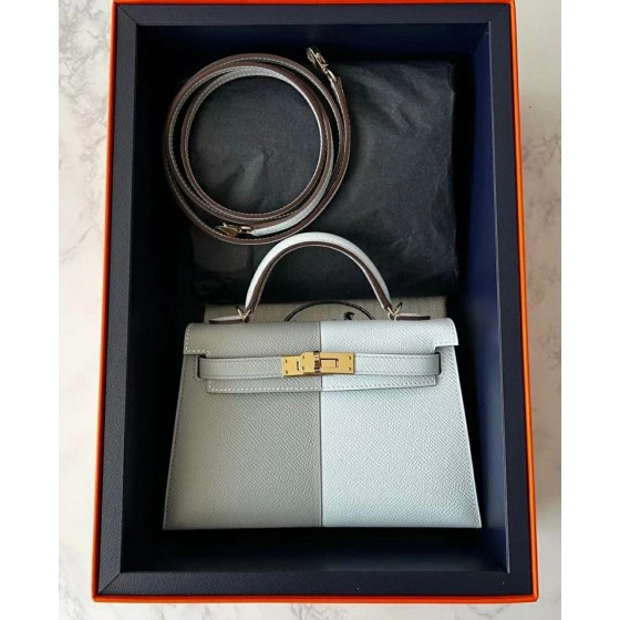 Kelly Mini 19cm three tone Epsom T0 Mist Blue/0L Cumulus Cloud Grey